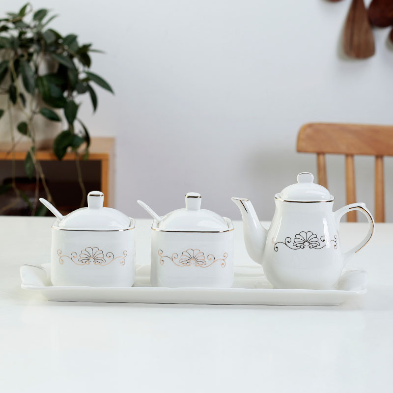 Σετ κεραμικών βάζων καρυκεύματος με χρυσή δαντέλα, κατάλληλα για στερεές καρυκεύσεις, δυνατότητα εκτύπωσης λογοτύπου, προσαρμογή, ποιότητα πρώτης τάξης