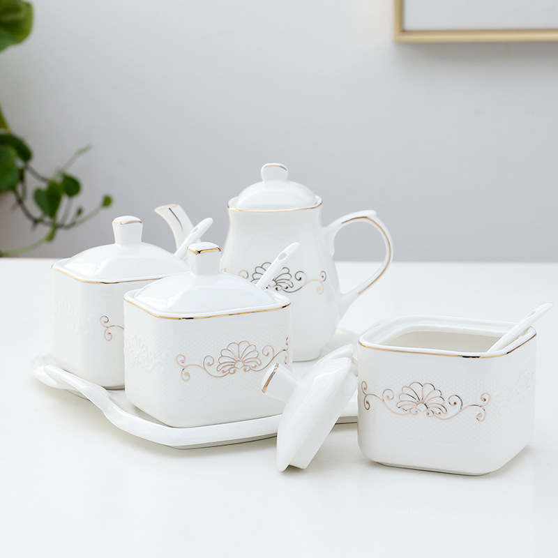 Σετ κεραμικών βάζων καρυκεύματος με χρυσή δαντέλα, κατάλληλα για στερεές καρυκεύσεις, δυνατότητα εκτύπωσης λογοτύπου, προσαρμογή, ποιότητα πρώτης τάξης