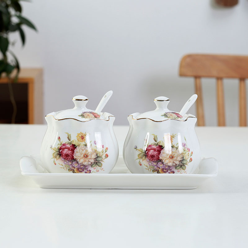 Σετ κεραμικών βάζων καρυκεύματος με χρυσή δαντέλα, κατάλληλα για στερεές καρυκεύσεις, δυνατότητα εκτύπωσης λογοτύπου, προσαρμογή, ποιότητα πρώτης τάξης