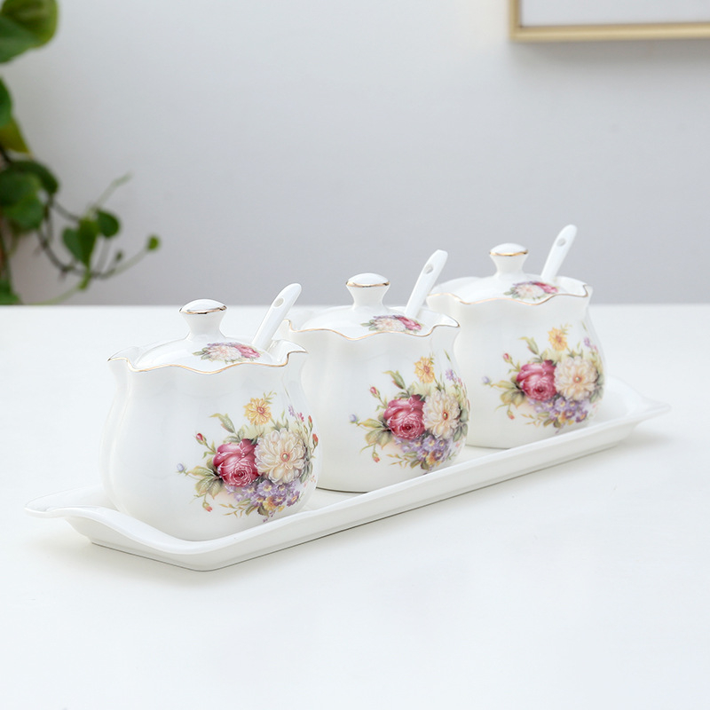 Σετ κεραμικών βάζων καρυκεύματος με χρυσή δαντέλα, κατάλληλα για στερεές καρυκεύσεις, δυνατότητα εκτύπωσης λογοτύπου, προσαρμογή, ποιότητα πρώτης τάξης