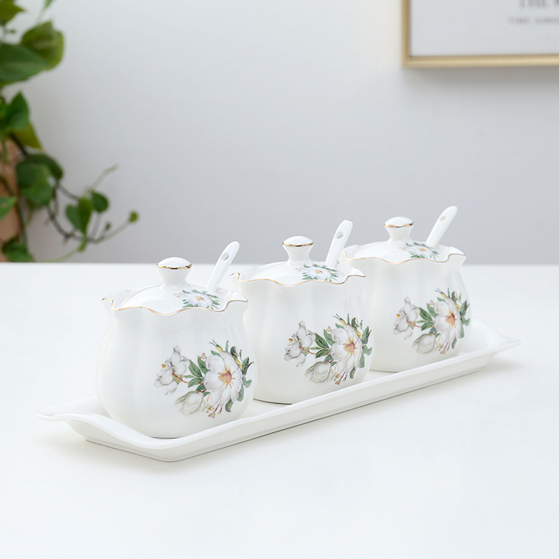 Σετ κεραμικών βάζων καρυκεύματος με χρυσή δαντέλα, κατάλληλα για στερεές καρυκεύσεις, δυνατότητα εκτύπωσης λογοτύπου, προσαρμογή, ποιότητα πρώτης τάξης