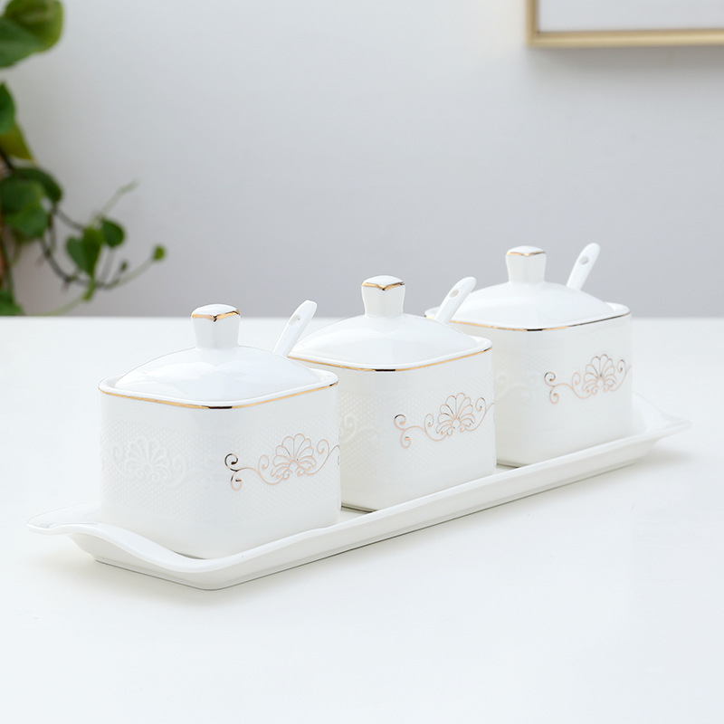 Σετ κεραμικών βάζων καρυκεύματος με χρυσή δαντέλα, κατάλληλα για στερεές καρυκεύσεις, δυνατότητα εκτύπωσης λογοτύπου, προσαρμογή, ποιότητα πρώτης τάξης