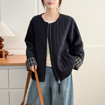 Есен 2025 Полиестерово яке без яка с цип, дълги ръкави