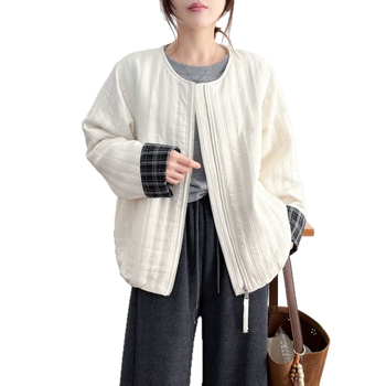 Есен 2025 Полиестерово яке без яка с цип, дълги ръкави