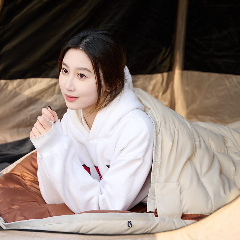 Gólya tollal töltött hálózsák, széles kockás mintával, kültéri kempingezéshez, -30°C; súly 400/700/1000 g; bélés 320T pongee; anyag Nylon; boríték-stílus