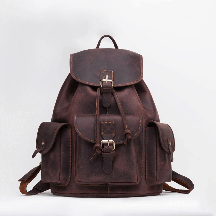 Külső használatra tervezett bőr hátizsák, nagy kapacitású 20–35 L, lélegző, belső bélés disznó bőr, ívelt vállpántok