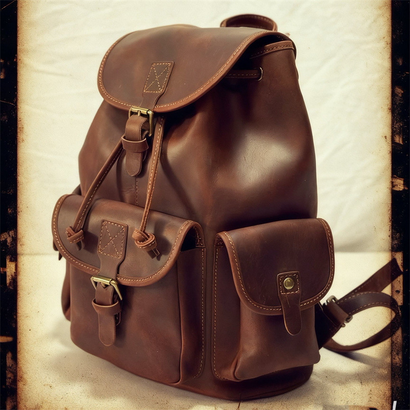 Külső használatra tervezett bőr hátizsák, nagy kapacitású 20–35 L, lélegző, belső bélés disznó bőr, ívelt vállpántok