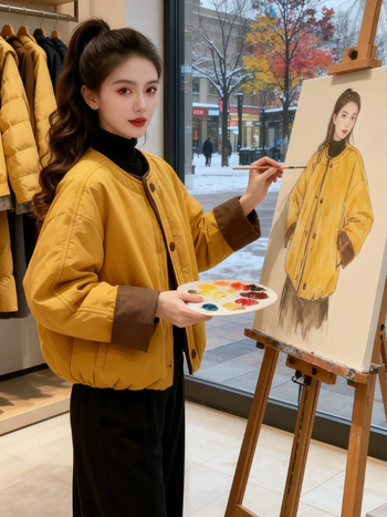 Női pamut tömött kabát, koreai stílusú dizájn, kerek nyak, bő szabás, középméretű hossz, téli 2025 kollekció