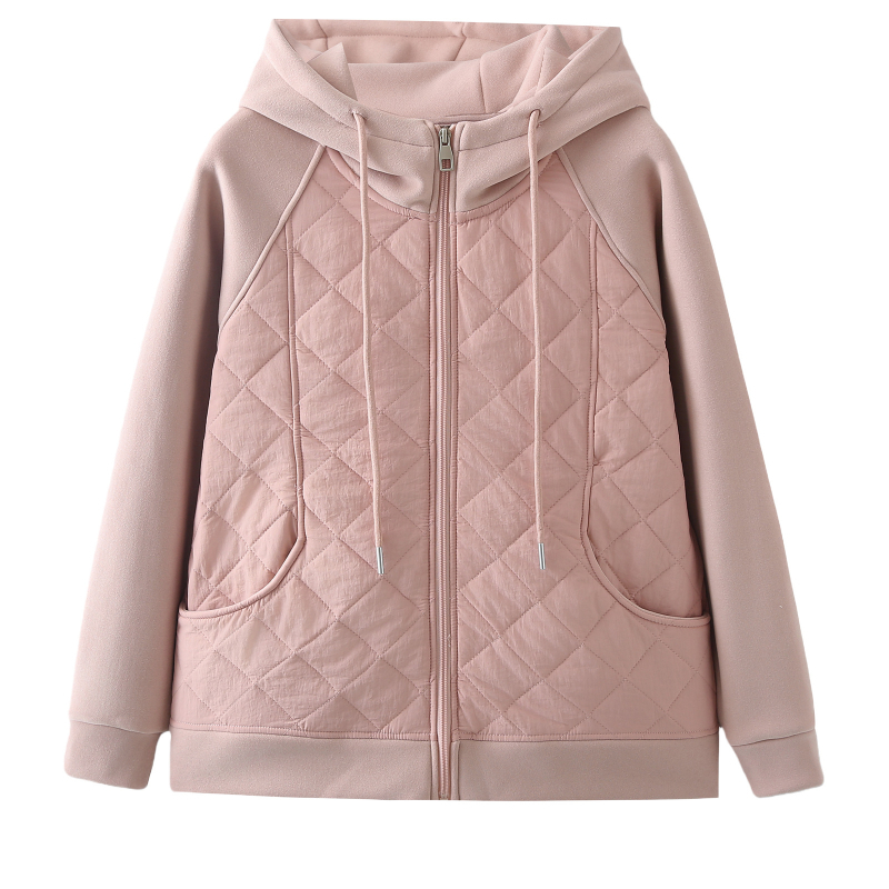 Дамско зимно палто с качулка, пухово- памучна изолация, плътна полиестерна тъкан, patchwork дизайн, цип отпред