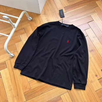 Тениска с дълъг ръкав от чист памук, кръгло деколте, с лого на марката, тегло 180–250 г