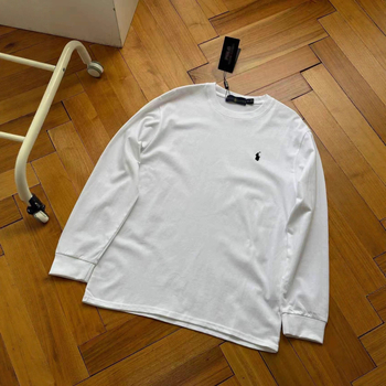 Тениска с дълъг ръкав от чист памук, кръгло деколте, с лого на марката, тегло 180–250 г