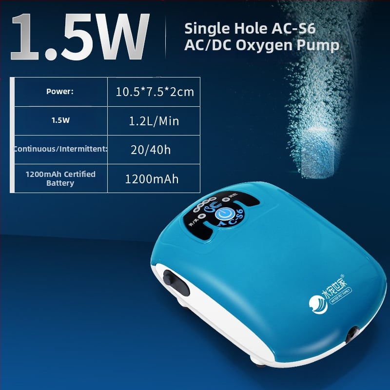 Портативна кислородна помпа с литиева батерия, безшумна, AC/DC захранване, за открит риболов