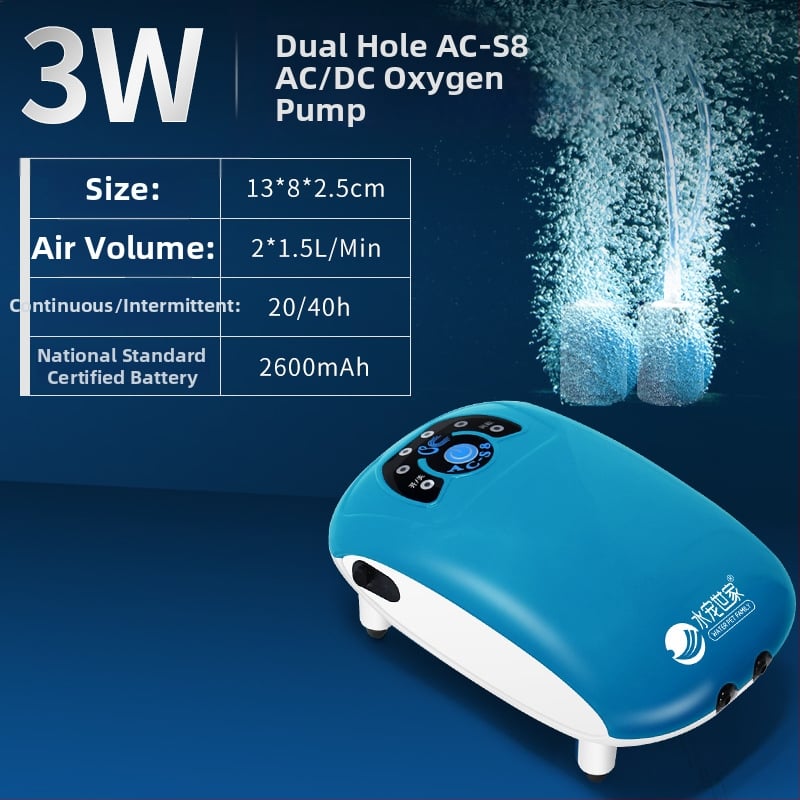 Портативна кислородна помпа с литиева батерия, безшумна, AC/DC захранване, за открит риболов