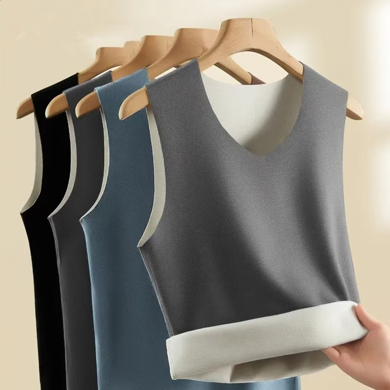 Muški termalni prsluk s V-izrezom, fleece podstava, bez šavova, slim-fit kroj, poliester tkanina