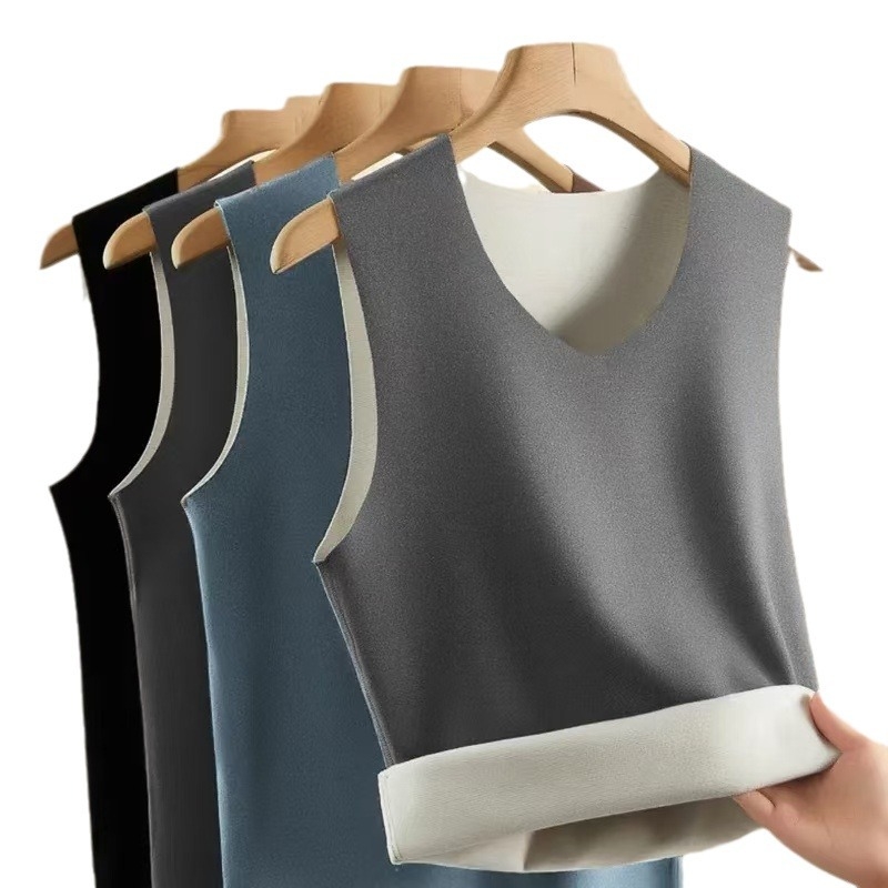 Muški termalni prsluk s V-izrezom, fleece podstava, bez šavova, slim-fit kroj, poliester tkanina