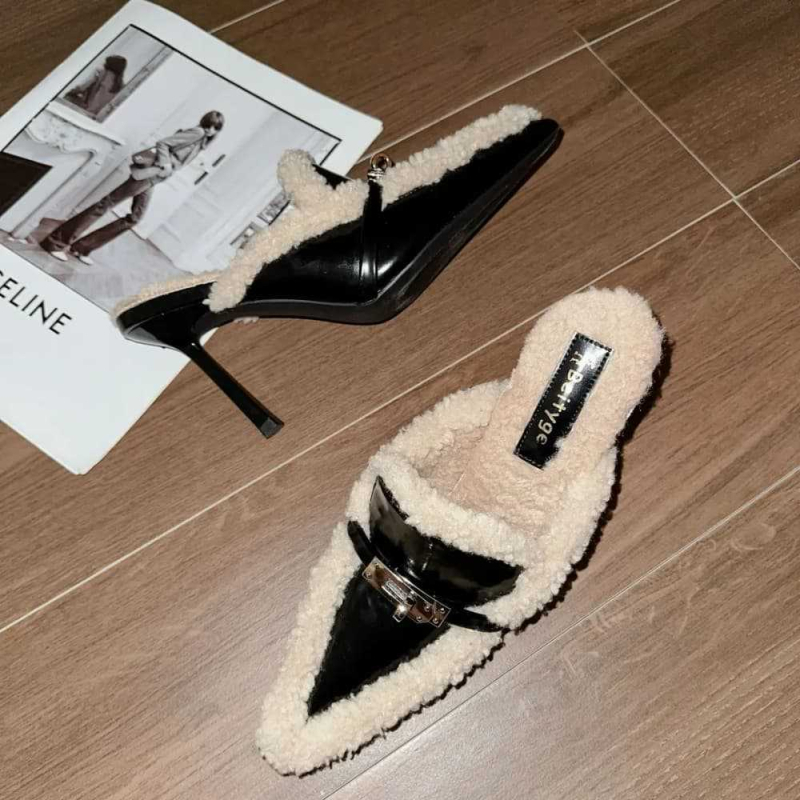 Baotou ženske cipele, gornji materijal: Super fiber; nos: kvadratni; visina potpetice: 6–8 cm; đon: guma; stil: elegantan gradski stil