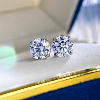 Moissanitne naušnice s četiri kandže, srebrno obložene za žene, umjetni dijamant, bakrena ušna igla, dizajn mašna