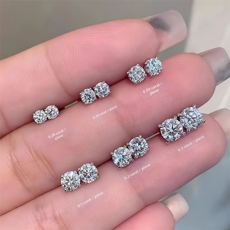 Moissanitne naušnice s četiri kandže, srebrno obložene za žene, umjetni dijamant, bakrena ušna igla, dizajn mašna