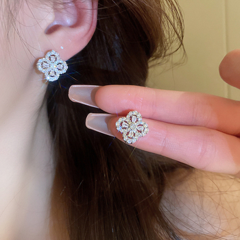 Naušnice s četverolisnim djetelinom, bakrene, elektroplatiranje, INS stil, za žene