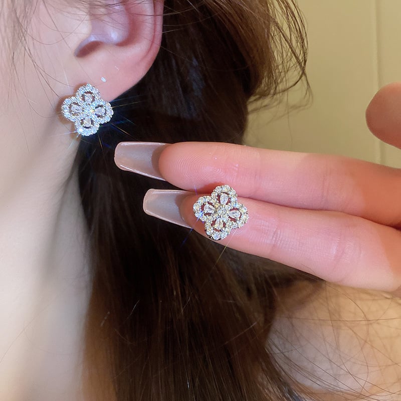 Naušnice s četverolisnim djetelinom, bakrene, elektroplatiranje, INS stil, za žene