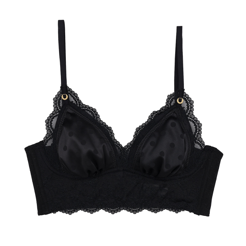 Δαντελένιο σουτιέν με σατέν ύφασμα, τρίγωνικές чашες, κλείσιμο στην πλάτη με τέσσερις σειρές αγκίστρων, σταθερά διπλά λουριά, κύριο ύφασμα πολυεστέρας, επένδυση νάιλον