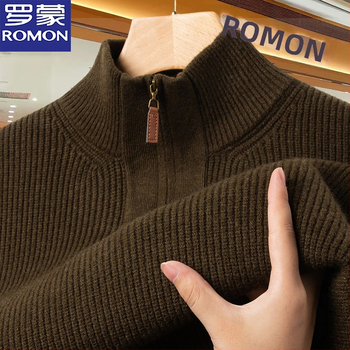 Romon muški pamučni pleteni džemper s patentnim zatvaračem i polu visokim ovratnikom – svakodnevni stil