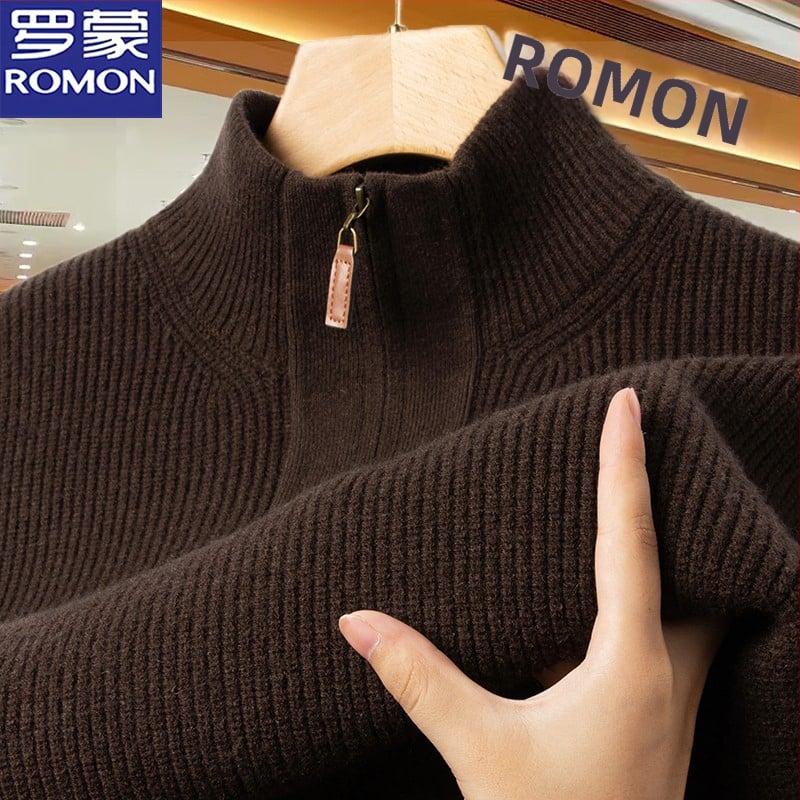 Romon muški pamučni pleteni džemper s patentnim zatvaračem i polu visokim ovratnikom – svakodnevni stil