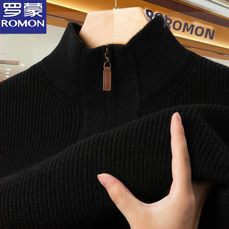 Romon muški pamučni pleteni džemper s patentnim zatvaračem i polu visokim ovratnikom – svakodnevni stil