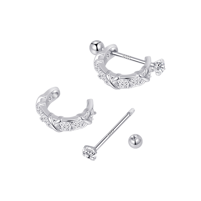 Ženske naušnice s vijčanim zatvaračem, 99% srebro, jednostavan stil, proljeće 2025