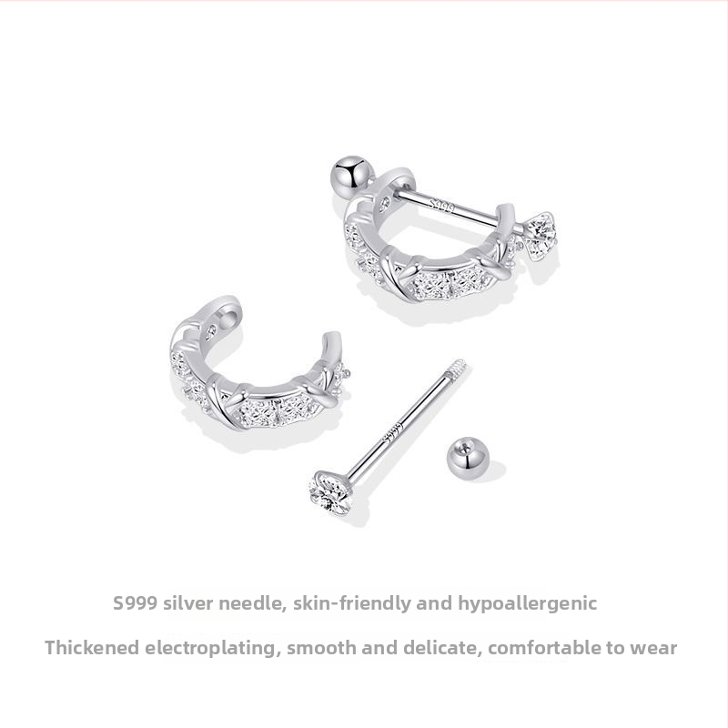 Ženske naušnice s vijčanim zatvaračem, 99% srebro, jednostavan stil, proljeće 2025