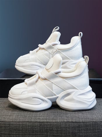 Женски обувки Dad Shoes със вътрешно повдигане, горнище от телешки велур, PU дебела подметка, връзки, височина на тока 6–8 см