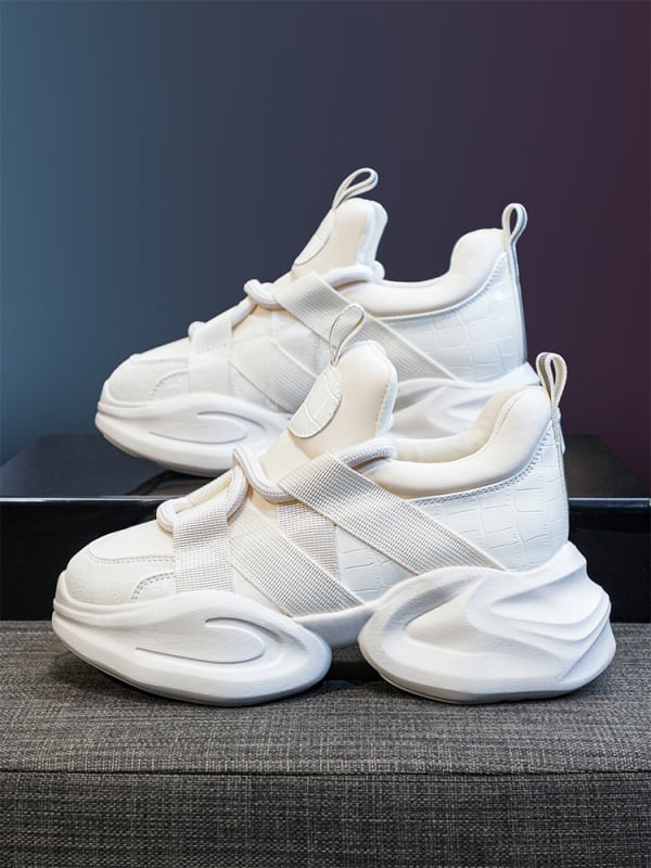 Женски обувки Dad Shoes със вътрешно повдигане, горнище от телешки велур, PU дебела подметка, връзки, височина на тока 6–8 см