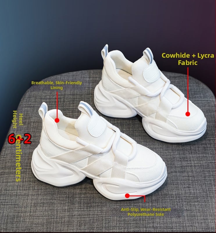 Женски обувки Dad Shoes със вътрешно повдигане, горнище от телешки велур, PU дебела подметка, връзки, височина на тока 6–8 см