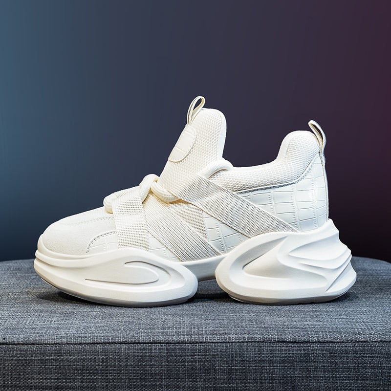 Женски обувки Dad Shoes със вътрешно повдигане, горнище от телешки велур, PU дебела подметка, връзки, височина на тока 6–8 см