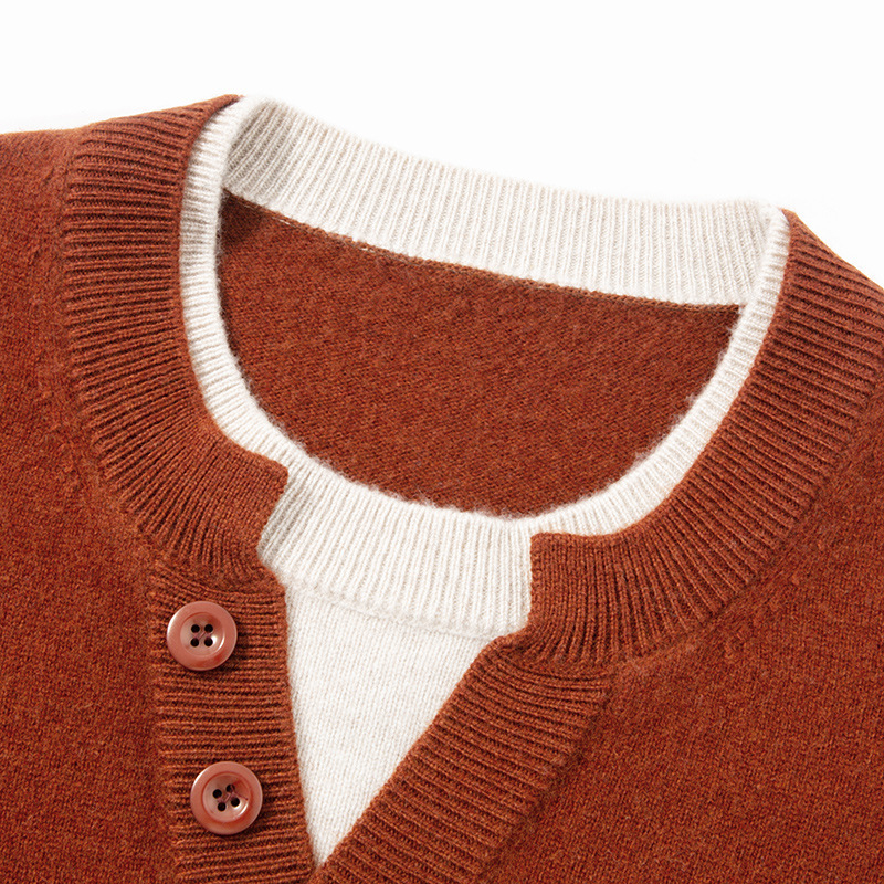 Férfi pulóver, 8% kasmír és 92% gyapjú, imitált két részes megjelenés, vintage stílus, kerek nyakú, jacquard kötés, hosszú ujjú, normál hossz, téli 2025