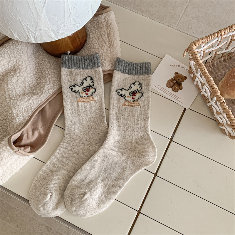 Dámske ponožky do polovice lýtka z vlneny s motívom animovaných karikatúr – teplé, mäkké, hrubá vlna