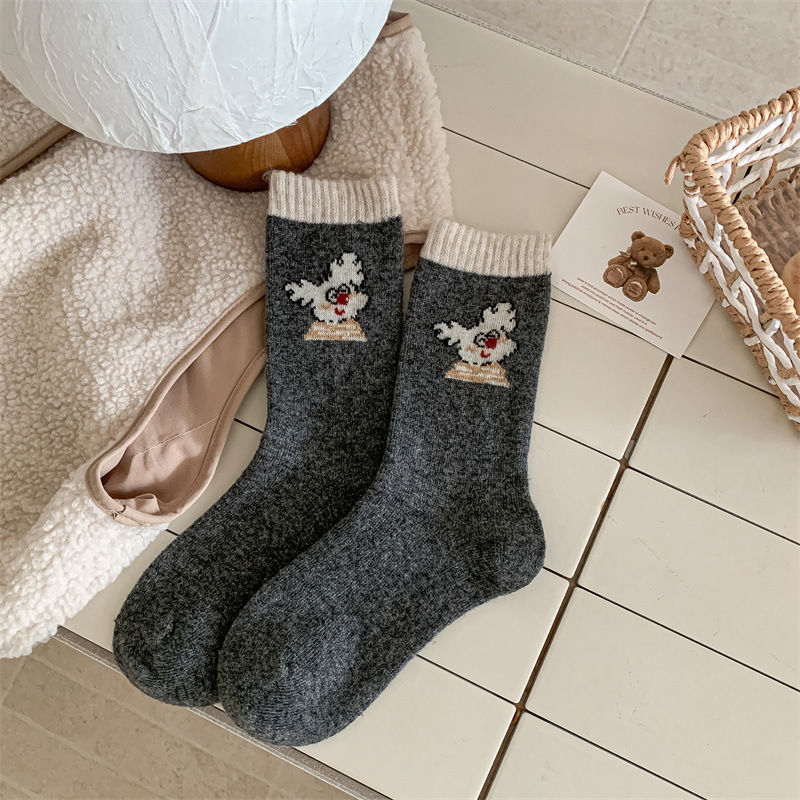 Dámske ponožky do polovice lýtka z vlneny s motívom animovaných karikatúr – teplé, mäkké, hrubá vlna