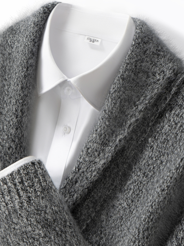 Мъжки кашмирен кардиган с 7-гейдж двойна нишка, удебелен, с яка тип лапел, 30-35% кашмир