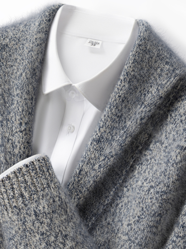 Мъжки кашмирен кардиган с 7-гейдж двойна нишка, удебелен, с яка тип лапел, 30-35% кашмир