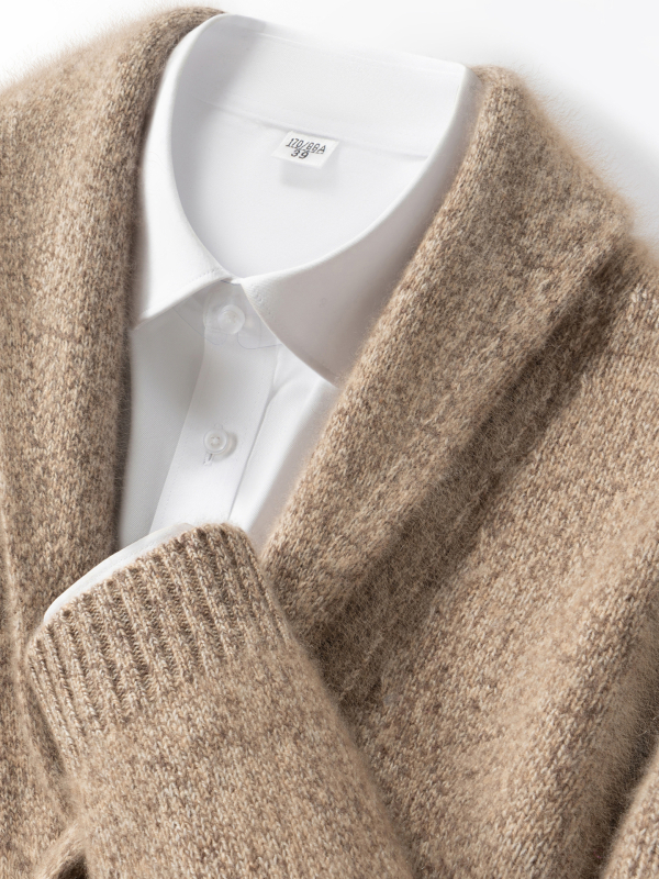 Мъжки кашмирен кардиган с 7-гейдж двойна нишка, удебелен, с яка тип лапел, 30-35% кашмир