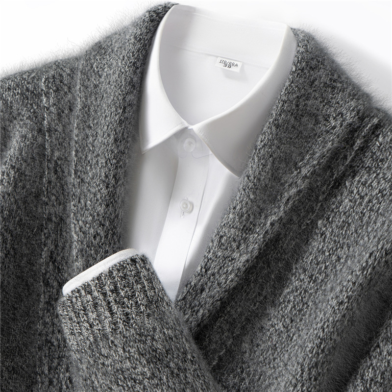 Мъжки кашмирен кардиган с 7-гейдж двойна нишка, удебелен, с яка тип лапел, 30-35% кашмир