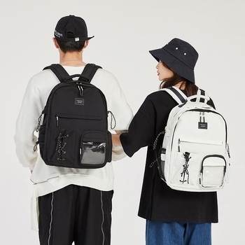 Harajuku utcai stílusú hátizsák, nylon anyagú, 20–35L kapacitás, laptop zseb, cipzáras zárás, dupla vállpánt