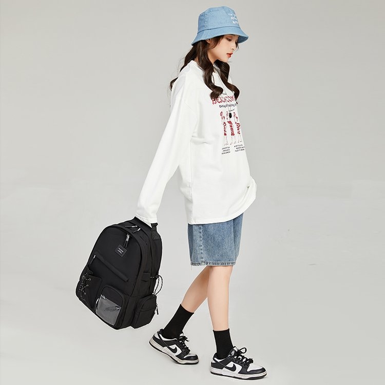 Harajuku utcai stílusú hátizsák, nylon anyagú, 20–35L kapacitás, laptop zseb, cipzáras zárás, dupla vállpánt