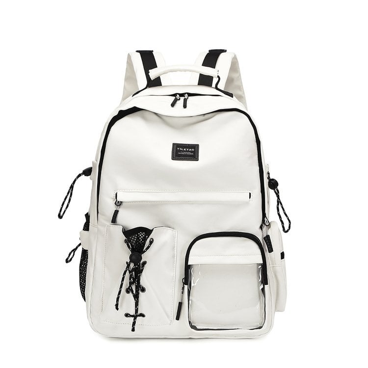 Harajuku utcai stílusú hátizsák, nylon anyagú, 20–35L kapacitás, laptop zseb, cipzáras zárás, dupla vállpánt