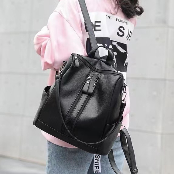 Női PU hátizsák, városi minimalist stílus, nagy kapacitás, zipzáras nyitás, belső zipzáras zseb