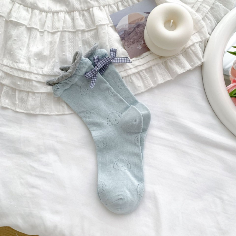 Dámske bavlnené ponožky s priehľadnou sieťkou a mašnou, stredná dĺžka trubičky, 80–90% bavlna, rýchloschnúce