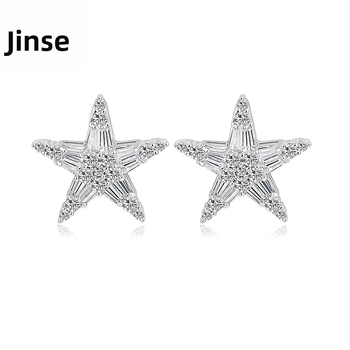 Naušnice: petokraka zvijezda od bakra s cirkoninim ugradnjom, elektroplatirane, Jinse dizajn, korejski stil