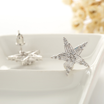 Naušnice: petokraka zvijezda od bakra s cirkoninim ugradnjom, elektroplatirane, Jinse dizajn, korejski stil