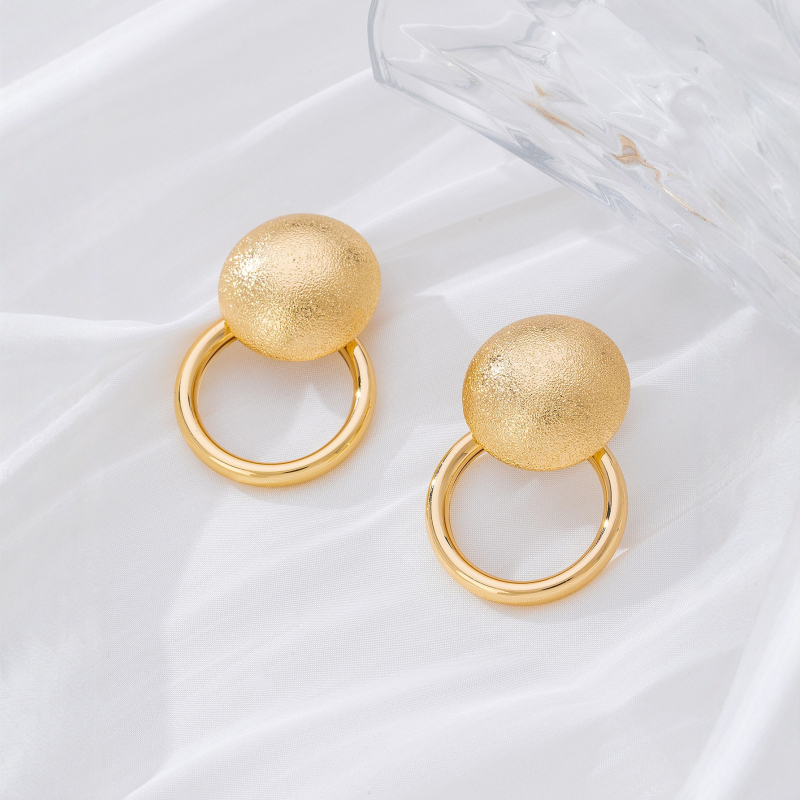 Par elegantnih geometrijskih naušnica s izrezanim kružnim oblikom i mat završetkom za žene; Materijal: željezo; Postupak: elektropliranje; Oblik: geometrijski; Materijal igle za uho: nehrđajući čelik