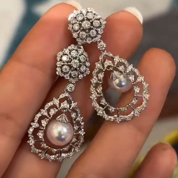 Geometrijski dizajn naušnica s cirkonima i perlama, bakrena osnova s elektroplatiranjem, za žene